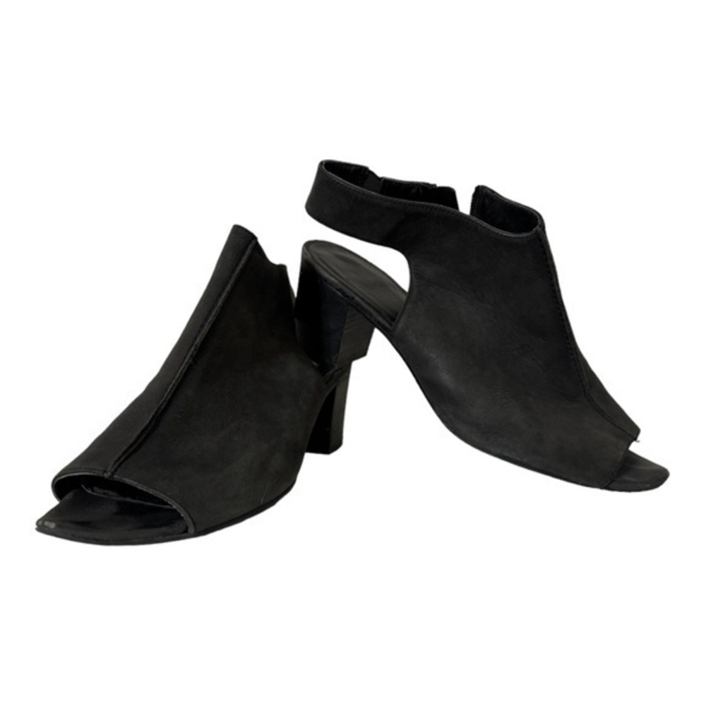 Franco Sarto Black Leather Heeled Open Toe Side Zip Rachel2 Size 8-1/2